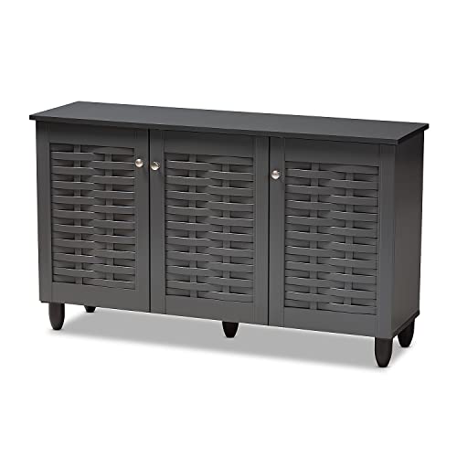 Baxton Studio Winda 3-Door Shoe Storage Cabinet, Dark Gray (152-9167-Hit)