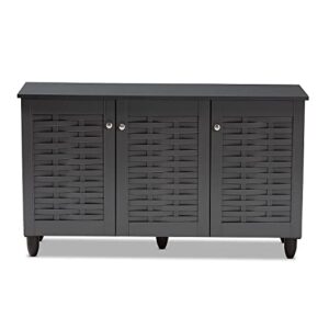 Baxton Studio Winda 3-Door Shoe Storage Cabinet, Dark Gray (152-9167-Hit)