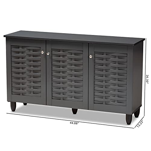 Baxton Studio Winda 3-Door Shoe Storage Cabinet, Dark Gray (152-9167-Hit)