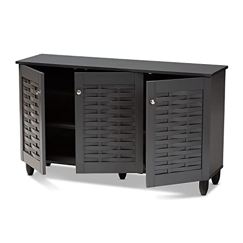 Baxton Studio Winda 3-Door Shoe Storage Cabinet, Dark Gray (152-9167-Hit)