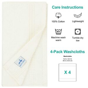 East'N Blue Lara Turkish Cotton Washcloths for Quick Dry, Extra Soft and Absorbent, 4 Pack Washcloth Set (Cream)