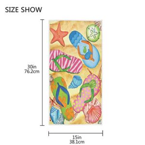 Vdsrup Beach Flip Flops Hand Towels Starfish Seashells Summer Towel Soft Kitchen Tea Towels Dish Washcloths Thin Guest Face Towel Portable Bath Decorations Housewarming Gifts 16 X 30 in