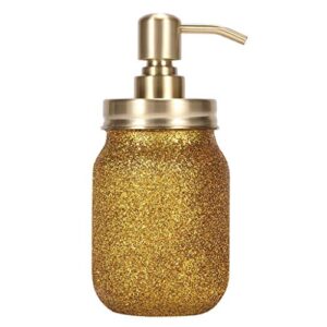 Quotidian Glitter Mason Jar Bathroom Set 5 Piece with Soap Dispenser,Flower Vase, Toothbrush Holder for Wedding House Decor Countertop and Vanity Organizer Bathroom Accessory Sets (Gold)