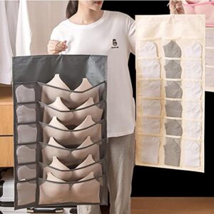 2 Pcs Closet Hanging Organizer with Mesh Pockets & Rotating Metal Hanger, Dual Sided Wall Shelf Wardrobe Storage Bags Pockets, Space Saver Bag for Bra Socks Underwear Underpants (Beige&Grey)