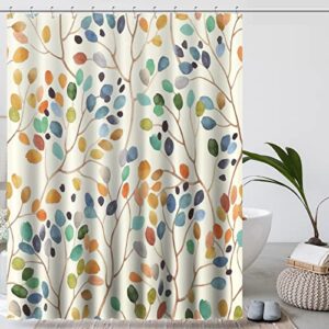 amaredom floral shower curtain for bathroom, colorful leaves curtain bathroom decoration, shower curtain set with curtain hooks