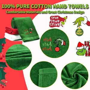 Large Size Grinch Christmas Hand Towels 16" x 27", 100% Pure Cotton Bathroom Decorative Grinch Towels Washcloths Kitchen Merry Grinchmas Towels Stink Stank Stunk Perfect Christmas Decor, Pack of 3