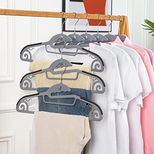 Bumodel 30 Pack Magic Extender Coat Hanger Ultra Thin Plastic Hangers with Non-Skid Rubber Padded Neck Protect Closet Space Saving Clothing Hangers for Jean, Skirt, Blouse, Ties, Bras, Suit (Gray)