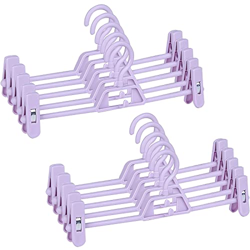 Pant Hangers with Clips, 10pcs Skirt Hangers, Multifunctional Space Saving Adjustable Clips Home Non- Slip Plastic Pants Hangers, Closet Organizer for Pants Jeans Trousers Skirts (Purple)