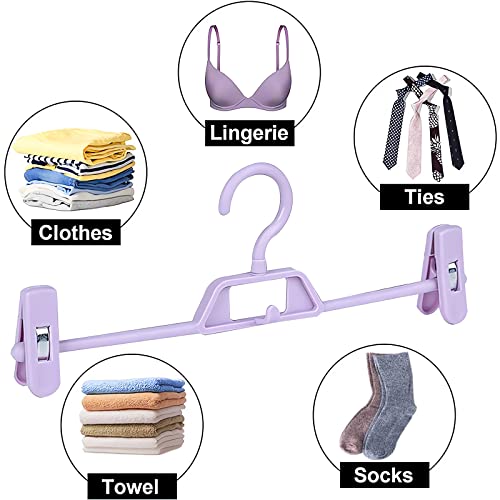 Pant Hangers with Clips, 10pcs Skirt Hangers, Multifunctional Space Saving Adjustable Clips Home Non- Slip Plastic Pants Hangers, Closet Organizer for Pants Jeans Trousers Skirts (Purple)