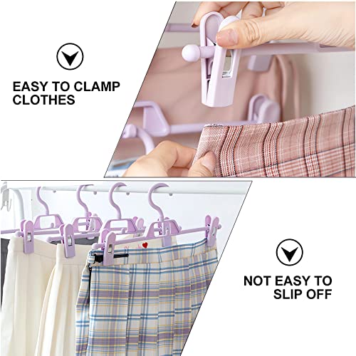 Pant Hangers with Clips, 10pcs Skirt Hangers, Multifunctional Space Saving Adjustable Clips Home Non- Slip Plastic Pants Hangers, Closet Organizer for Pants Jeans Trousers Skirts (Purple)