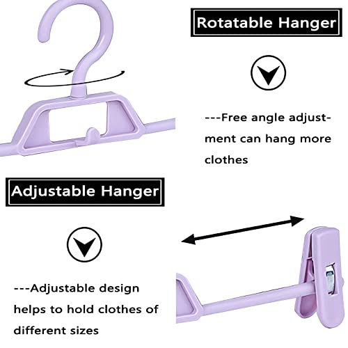 Pant Hangers with Clips, 10pcs Skirt Hangers, Multifunctional Space Saving Adjustable Clips Home Non- Slip Plastic Pants Hangers, Closet Organizer for Pants Jeans Trousers Skirts (Purple)