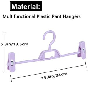 Pant Hangers with Clips, 10pcs Skirt Hangers, Multifunctional Space Saving Adjustable Clips Home Non- Slip Plastic Pants Hangers, Closet Organizer for Pants Jeans Trousers Skirts (Purple)