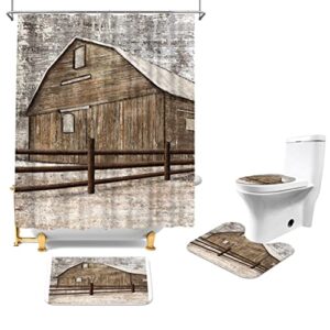 simiwow rustic farmhouse barn shower curtain set with bath mat bath rugs bathroom decor set of 4 pieces