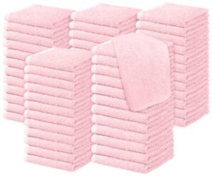 oakias cotton wash cloths bulk, pink, 60 pack, face towels, 12 x 12 inches quick drying washcloths