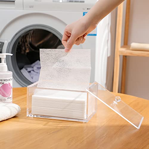 rejomiik Clear Dryer Sheet Holder Thick Acrylic Dryer Sheet Dispenser Container Box with Lid for Fabric Softener Sheets, Dryer Balls, Laundry pods, Clothes Pins, Laundry Room Storage Organization