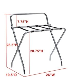 Kings Brand Furniture - Metal Foldable Luggage Rack, Suitcase Stand with Back, Chrome/Black