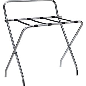 Kings Brand Furniture - Metal Foldable Luggage Rack, Suitcase Stand with Back, Chrome/Black