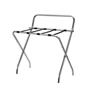 Kings Brand Furniture - Metal Foldable Luggage Rack, Suitcase Stand with Back, Chrome/Black