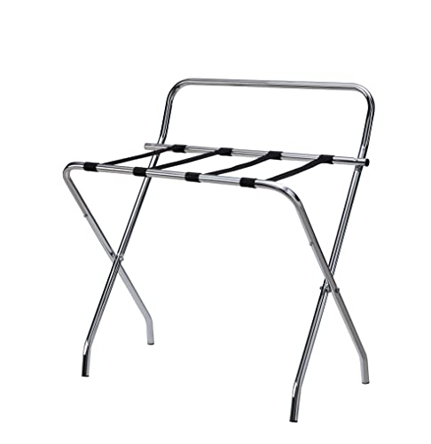 Kings Brand Furniture - Metal Foldable Luggage Rack, Suitcase Stand with Back, Chrome/Black