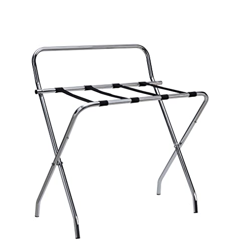 Kings Brand Furniture - Metal Foldable Luggage Rack, Suitcase Stand with Back, Chrome/Black