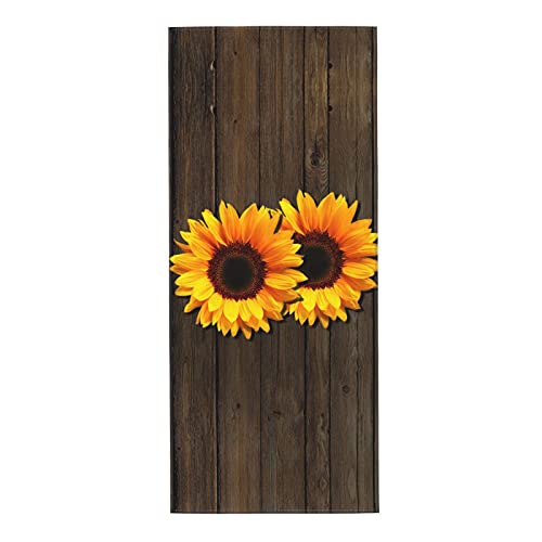 Rustic Wood Sunflower Hand Towel Vintage Brown Wooden Stripe Face Towel Soft Microfiber Board Washcloth for Bathroom Kitchen Farmhouse 12"x27.5"