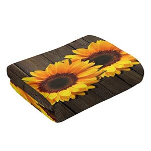 Rustic Wood Sunflower Hand Towel Vintage Brown Wooden Stripe Face Towel Soft Microfiber Board Washcloth for Bathroom Kitchen Farmhouse 12"x27.5"