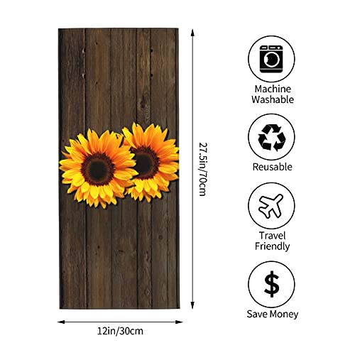 Rustic Wood Sunflower Hand Towel Vintage Brown Wooden Stripe Face Towel Soft Microfiber Board Washcloth for Bathroom Kitchen Farmhouse 12"x27.5"