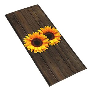 Rustic Wood Sunflower Hand Towel Vintage Brown Wooden Stripe Face Towel Soft Microfiber Board Washcloth for Bathroom Kitchen Farmhouse 12"x27.5"