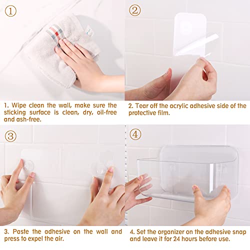 Lunmore Plastic Wall Mount Organizer, Clear Adhesive Shower Storage Box Organizer No Drilling Hang Walls/Doors for Kitchen, Bathroom, Bedroom, Cabinet, Office, Craft Room (Large Size)