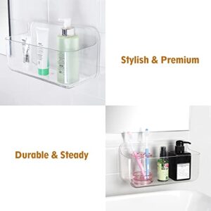 Lunmore Plastic Wall Mount Organizer, Clear Adhesive Shower Storage Box Organizer No Drilling Hang Walls/Doors for Kitchen, Bathroom, Bedroom, Cabinet, Office, Craft Room (Large Size)