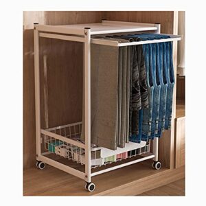 Household Products Removable Pant Trolley, Pull Out Type Trouser Drying Rack Portable Floor Wheeled Organizer Shelf, Steel Closet Wardrobe Rack for Hanging Clothes White