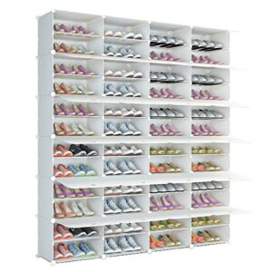 kousi portable shoe rack organizer 48 grids tower shelf storage cabinet stand expandable for heels, boots, slippers, white
