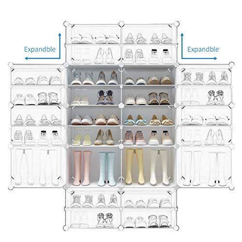 KOUSI Portable Shoe Rack Organizer 48 Grids Tower Shelf Storage Cabinet Stand Expandable for Heels, Boots, Slippers, White