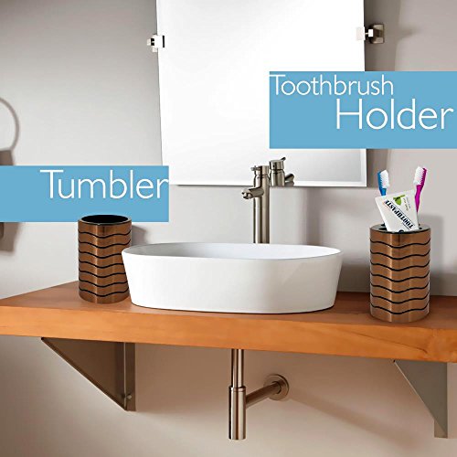 SereneLife 6 Piece Bathroom & Sink Accessory Set - Bronze Finish Modern Vanity Accessories Kit Include Tumbler, Toothbrush & Toilet Brush Holder, Lotion Dispenser, Soap Dish & Trash Bin - SLBATAC05