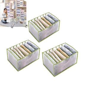 3pcs-7grids wardrobe clothes organizer and storage grids for jeans drawers pants and leggings (green,3pcs 7grids - jeans)