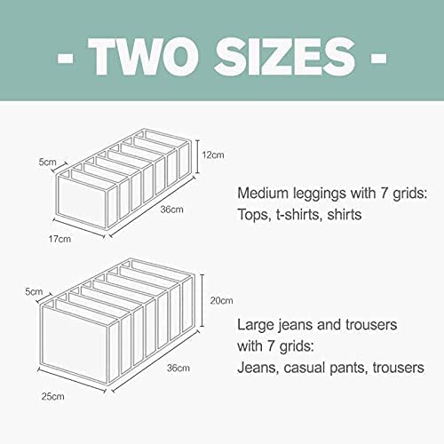 3PCS-7Grids Wardrobe Clothes Organizer and Storage Grids For Jeans Drawers Pants and Leggings (Green,3PCS 7Grids - Jeans)