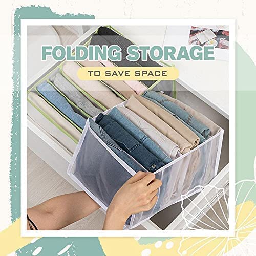 3PCS-7Grids Wardrobe Clothes Organizer and Storage Grids For Jeans Drawers Pants and Leggings (Green,3PCS 7Grids - Jeans)