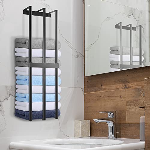Wall Mounted Towel Rack Bathroom Towel Storage Metal Towel Holder for Storing Towels, Bath Towels, Bathrobes (Black)