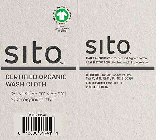 Dr. Mercola Organic Cotton Wash Cloth (White) Size 13"x 13", Non GMO, GOTS Certified