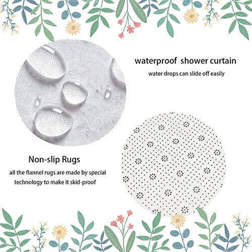 4PCS Fushia Rose Shower Curtains with Rugs Bath Mat Toilet Lid Cover and 12 Hooks Waterproof Rose Flower Bathroom Shower Curtain Set