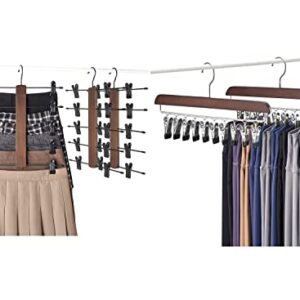 Mkono Set of 5 Pants Hangers Space Saving,3 Pack 5 Tier Skirt Hanger and 2 Pack Legging Organzier for Closet