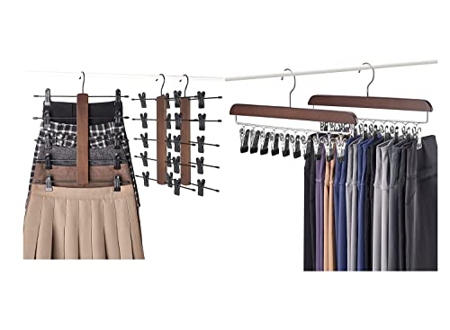 Mkono Set of 5 Pants Hangers Space Saving,3 Pack 5 Tier Skirt Hanger and 2 Pack Legging Organzier for Closet