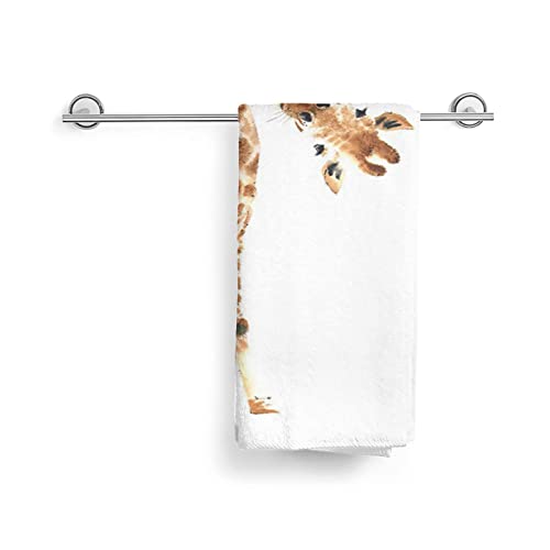 QICENIT Wild Animal Giraffe Hand Towel White Super Soft Plush Highly Absorbent for Bathroom 15.7x27.5In