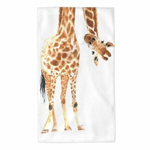 qicenit wild animal giraffe hand towel white super soft plush highly absorbent for bathroom 15.7x27.5in