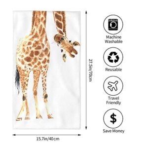 QICENIT Wild Animal Giraffe Hand Towel White Super Soft Plush Highly Absorbent for Bathroom 15.7x27.5In