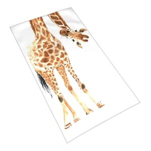 QICENIT Wild Animal Giraffe Hand Towel White Super Soft Plush Highly Absorbent for Bathroom 15.7x27.5In