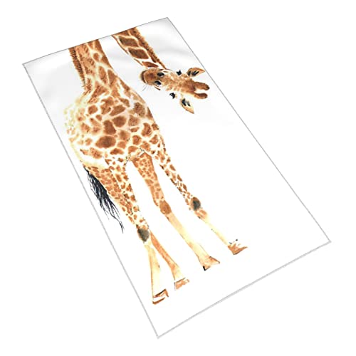 QICENIT Wild Animal Giraffe Hand Towel White Super Soft Plush Highly Absorbent for Bathroom 15.7x27.5In