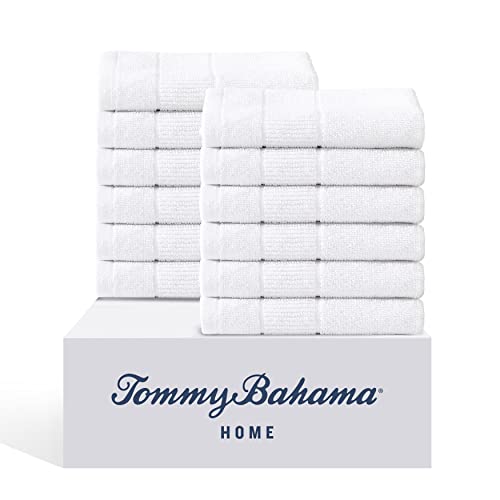 Tommy Bahama- Washcloths, Absorbent & Fade Resistant Cotton Towel Set, Fashionable Bathroom Decor (Island Retreat White, 12 Piece)