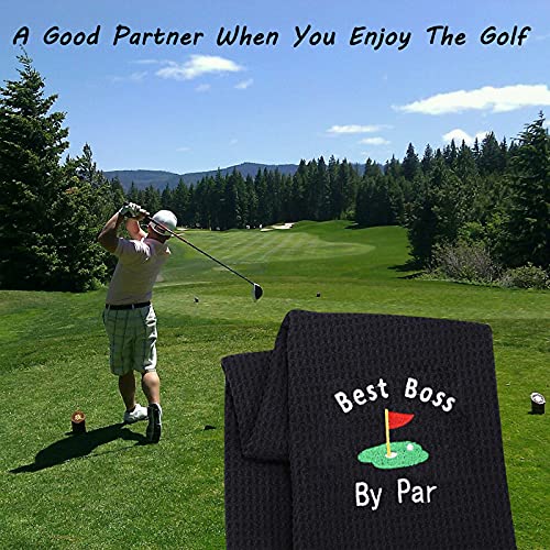 LEVLO Boss Gift Funny Golf Towel Gift for Golfer Best Boss by Par Golf Embroidered Golf Towel Gift Boss's Day (Best Boss- Black)