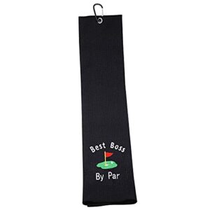 LEVLO Boss Gift Funny Golf Towel Gift for Golfer Best Boss by Par Golf Embroidered Golf Towel Gift Boss's Day (Best Boss- Black)